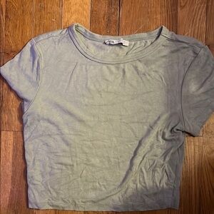Zara Sage Green Fitted Crop T-Shirt